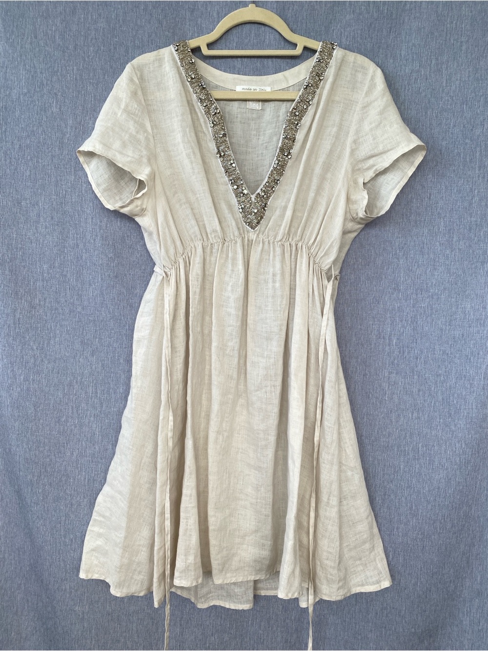 🇮🇹 120% Lino | 100% Linen Dress | Beaded Sequin Neckline | Resort Luxury